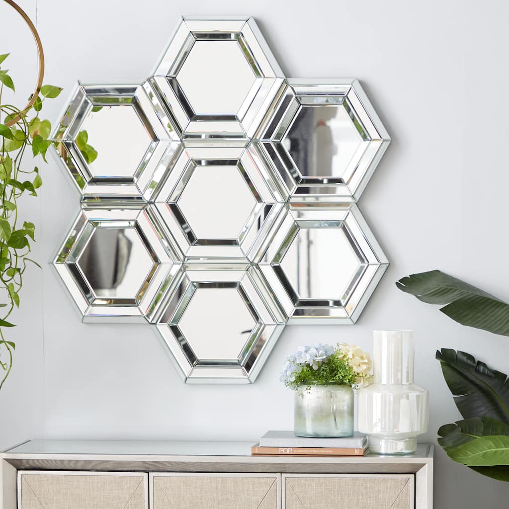 Silver MDF Glam Wall Mirror 41 x 39 x 2 - 39 x 2 x 41