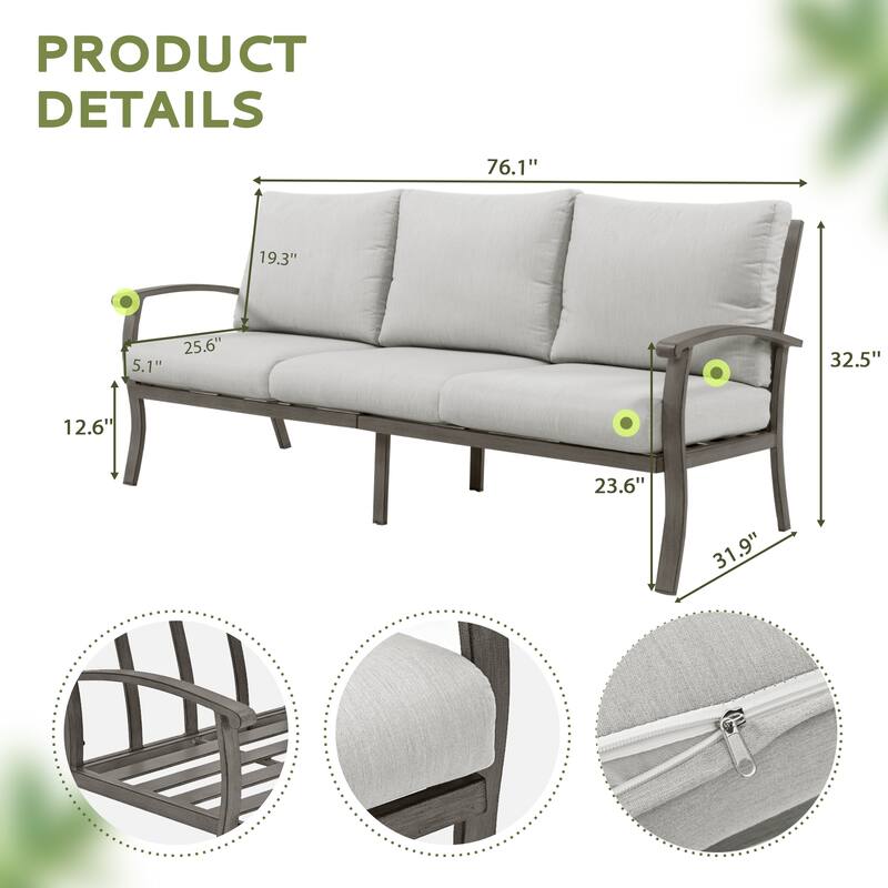 5-Person Aluminum Patio Conversation Set with Coffee Table, Sofa and Light Gray Cushions