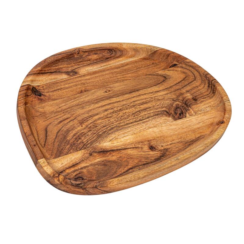 Acacia Wood Serving Tray with Metal Base