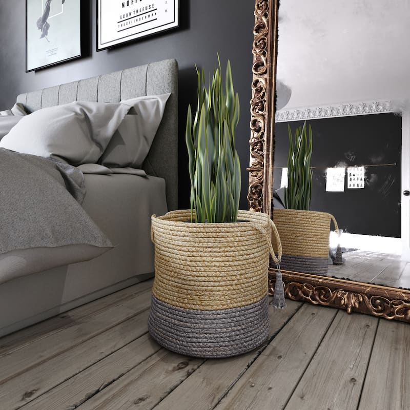 Sevita Two-Tone Jute Hand-Stitched Storage Basket with Handles