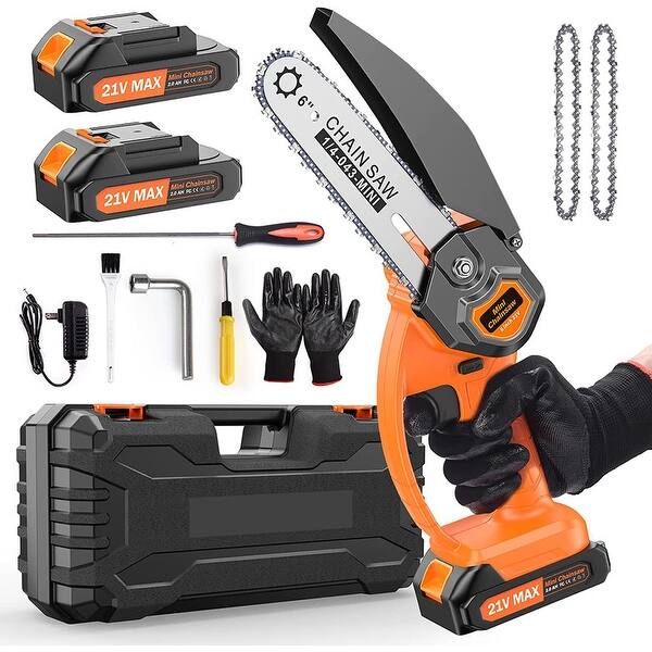 slide 2 of 5, Cordless Battery Powered Chain Saw Orange - Battery