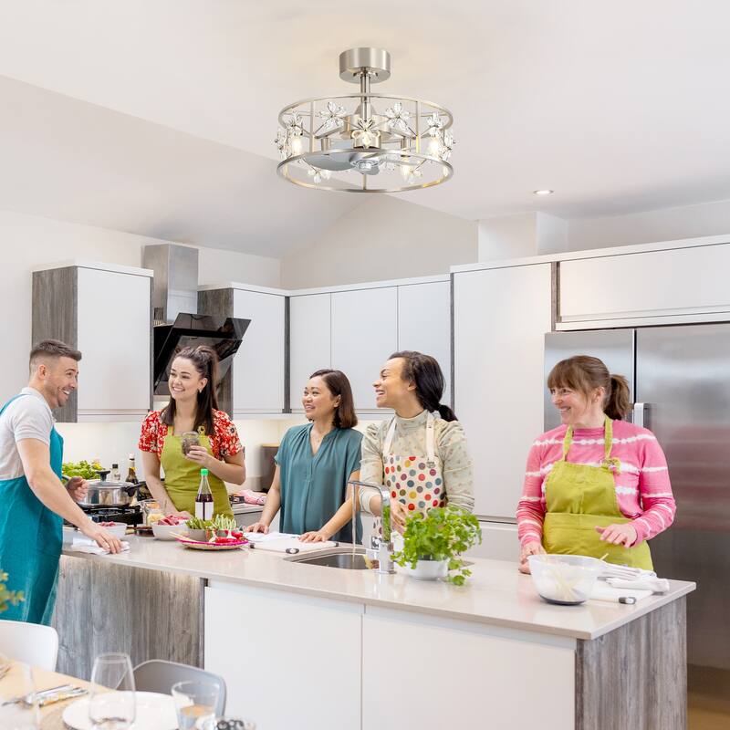 20" Glam Crystal Chandelier Caged Ceiling Fan with Light and Remote