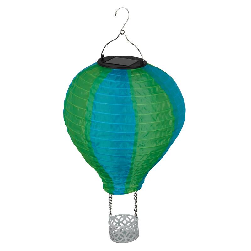 Solar Green/Blue Cloth Hot Air Balloon with Flame LED Lights