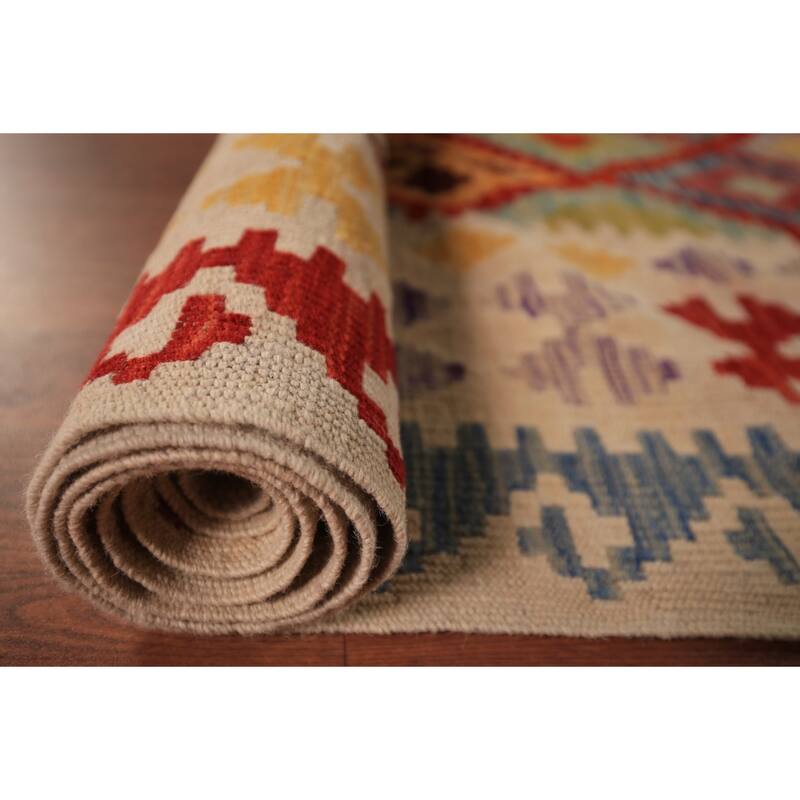 Trellis Geometric Kilim Oriental Large Rug Flatweave Wool Carpet - 10'4" x 16'0"