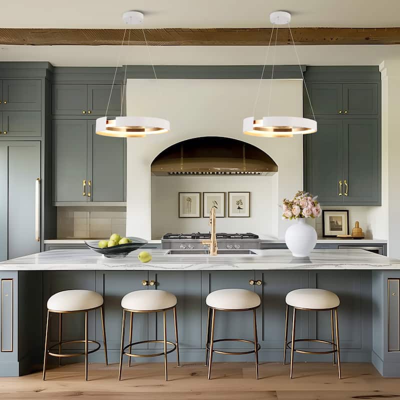 Modern 1-Light White Gold Round LED Wheel Chandelier Metal Pendant Lights for Dining Room - 20.5 " × 3.5 "