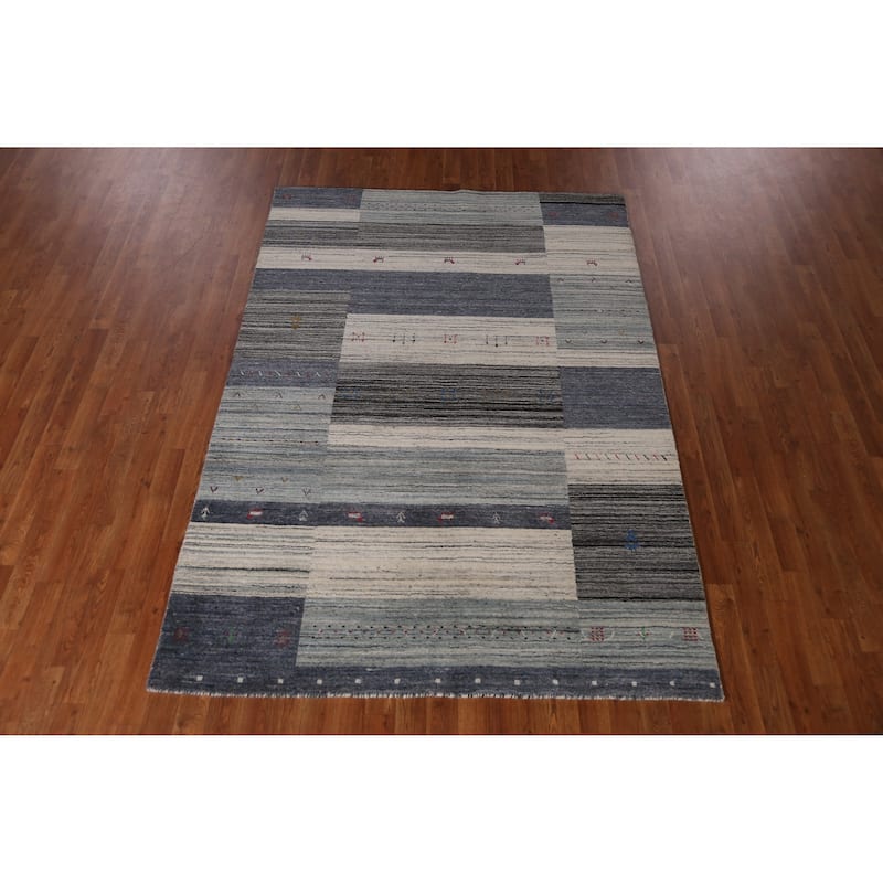Tribal Gabbeh Indian Area Rug Hand-Knotted Wool Carpet - 5'2" x 7'6"