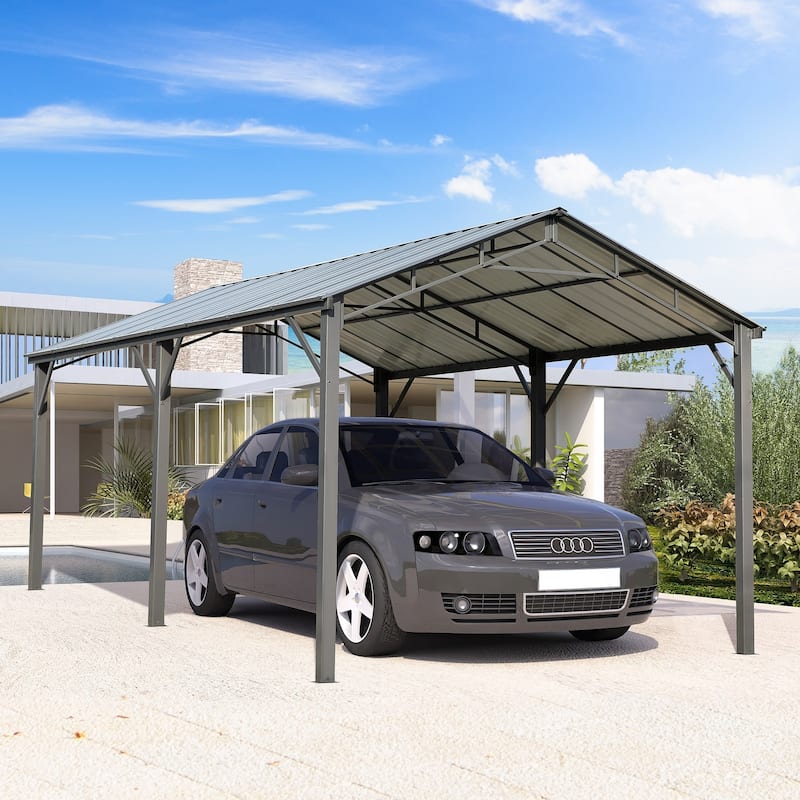 EROMMY Outdoor Carport with Galvanized Steel Roof, Heavy-Duty All-Weather Shelter for Cars, Boats and Equipment - 10' x 16'