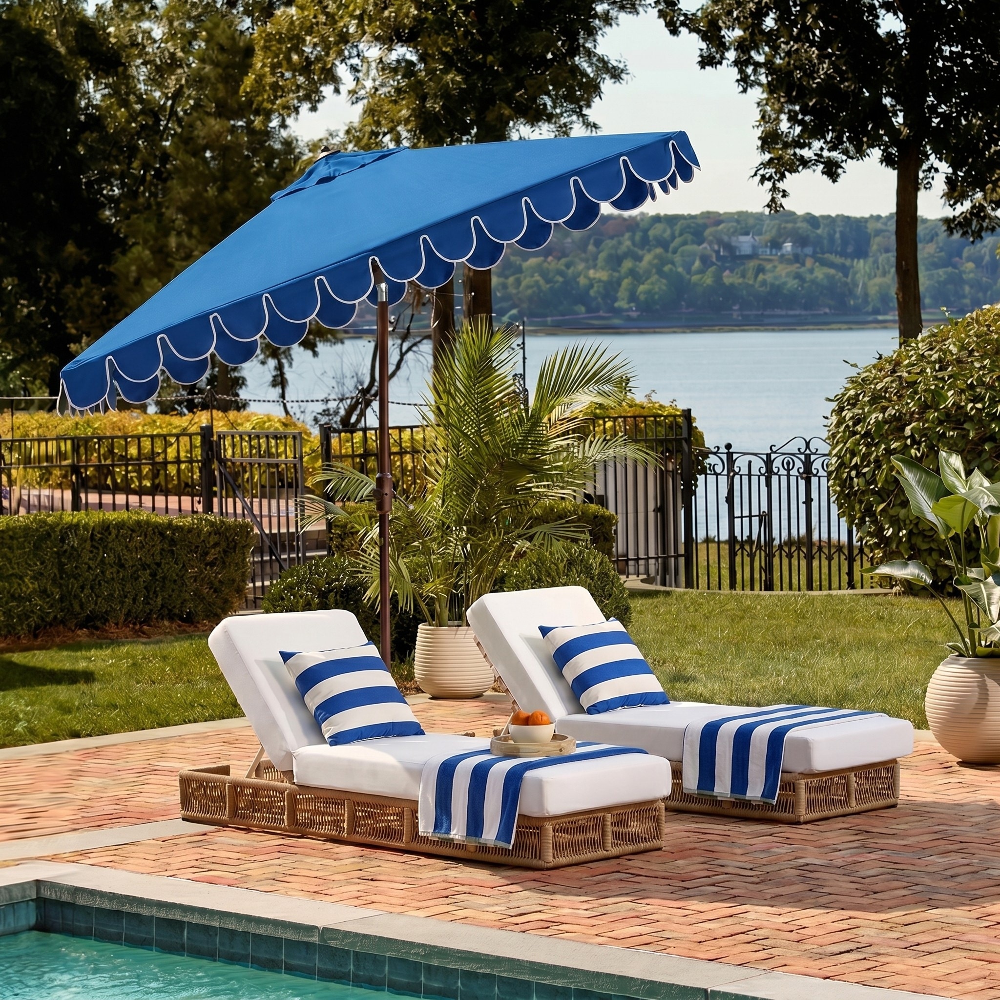 blue striped patio umbrella cheap Safavieh Athens Inside Out 9Ft Crank Outdoor Auto Tilt Designed with style and durability in mind At Home Awning Crank &