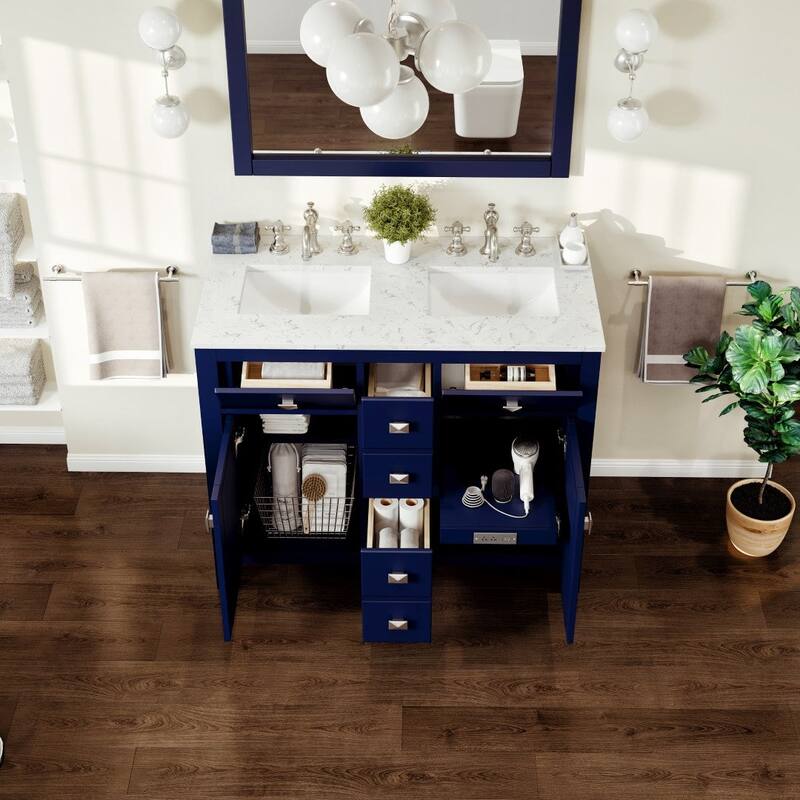 Artemis 44" Blue DS Bath Vanity with Carrara Style Man-Made Stone Top