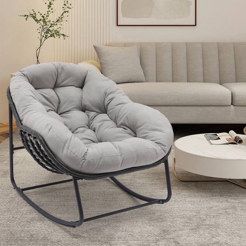 Metal Comfortable Outdoor Rocking Chair with Cushion Water-Resistant