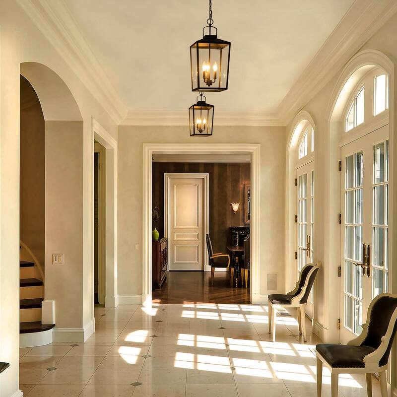 3-Light Black Outdoor Pendant Light with Clear Glass