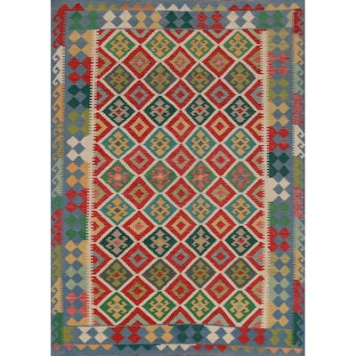 Kilim Oriental Area Rug Flatweave Wool Carpet - 5'11" x 8'3"