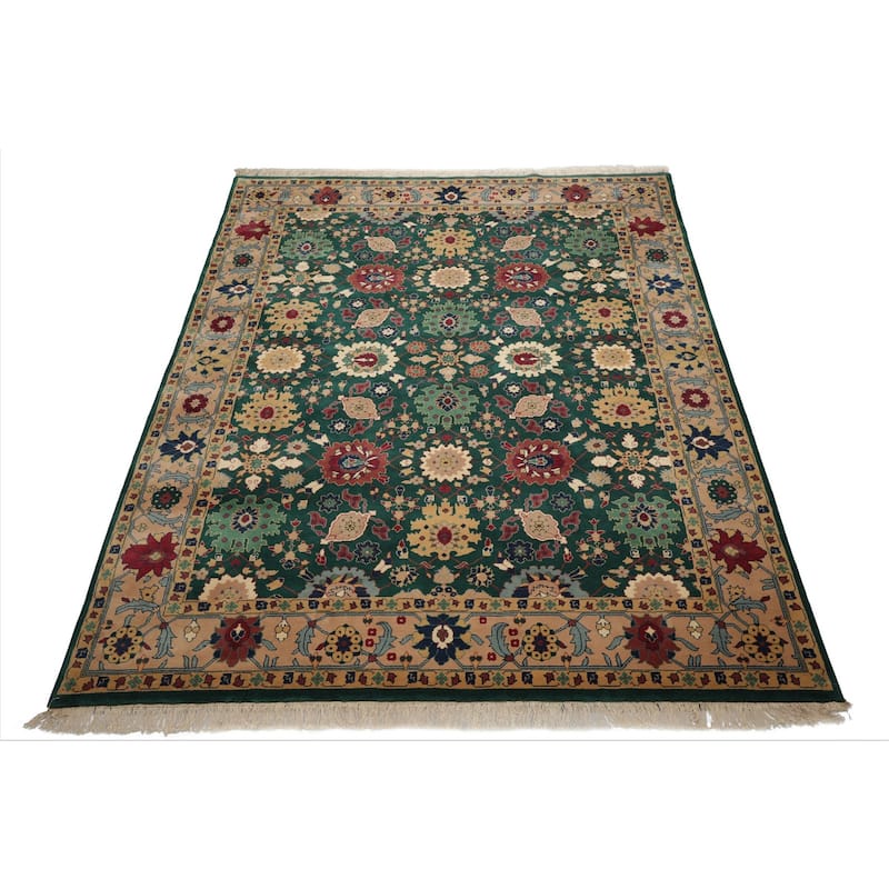 8x10 Hand Knotted New Zewland Wool Green Oushak Crafts Plush Pile Rug - 8' x 10'