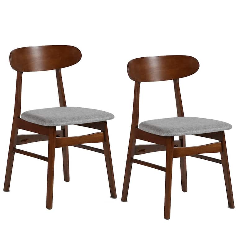 Brown/Gray Fabric Upholstered Wood Frame Dining Chair, Set of 2, Sturdy Dining Chair for Dining Rooms - 17.5