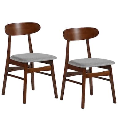Brown/Gray Fabric Upholstered Wood Frame Dining Chair, Set of 2, Sturdy Dining Chair for Dining Rooms - 17.5