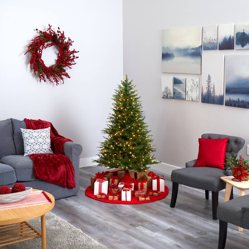 5ft. Fir Artificial Christmas Tree with 250 Warm White LED Lights and 578 Branches - Petite Holiday X-Mas Tree