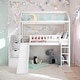 preview thumbnail 2 of 14, Twin Loft Bed with Two Drawers and Slide - White House Bed with Storage Steps and Playhouse Design