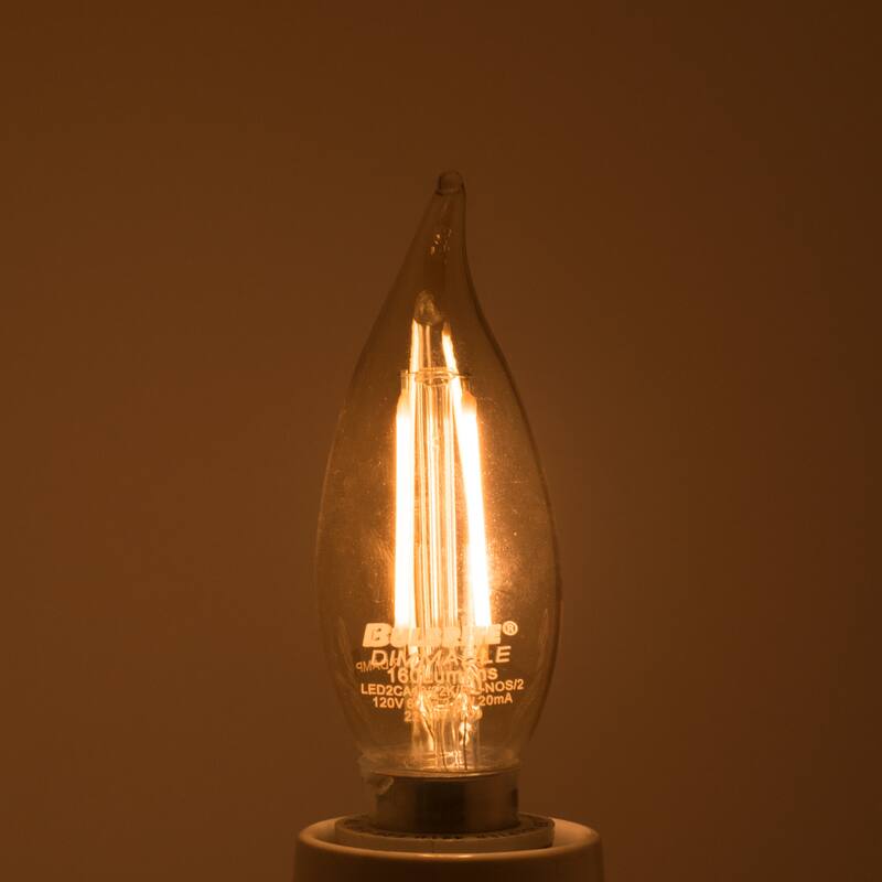 Bulbrite Pack of (4) 2.5 Watt Dimmable Antique Filament CA10 Candelabra (E12) LED Bulb - Amber Light