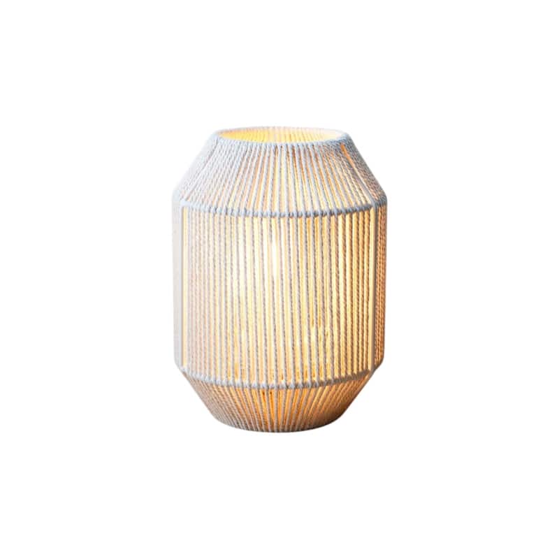 HomeRoots 7" Beige Battery Operated Geometric Desk Lamp With Novelty Shade - 6.50 in. x 6.50 in. x 8.50 in.