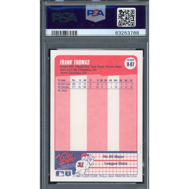 Frank Thomas 1990 Fleer Update Signed Rookie Card #U-87 Auto Graded PSA 9 253788 - 8'6" x 11'6"