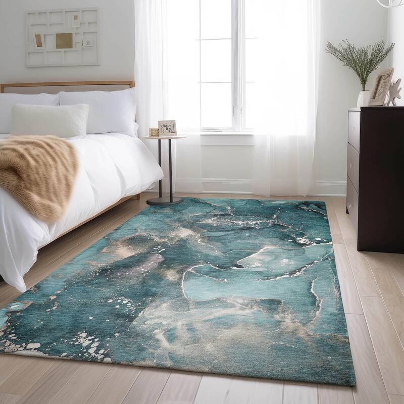 Premium Washable Super Soft Abstract Contemporary Mayfield Rug - Teal - 9' x 12' - Rectangle