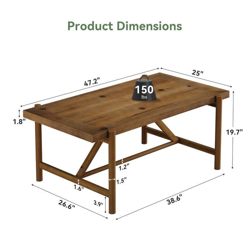 47-Inch Solid Wood Coffee Table with Column Legs, Farmhouse Center Tea Table for Living Room, Apartment