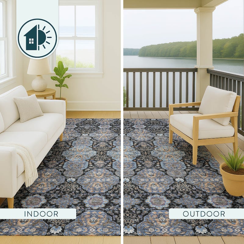Machine Washable Indoor/ Outdoor Global Budden Chantille Rug