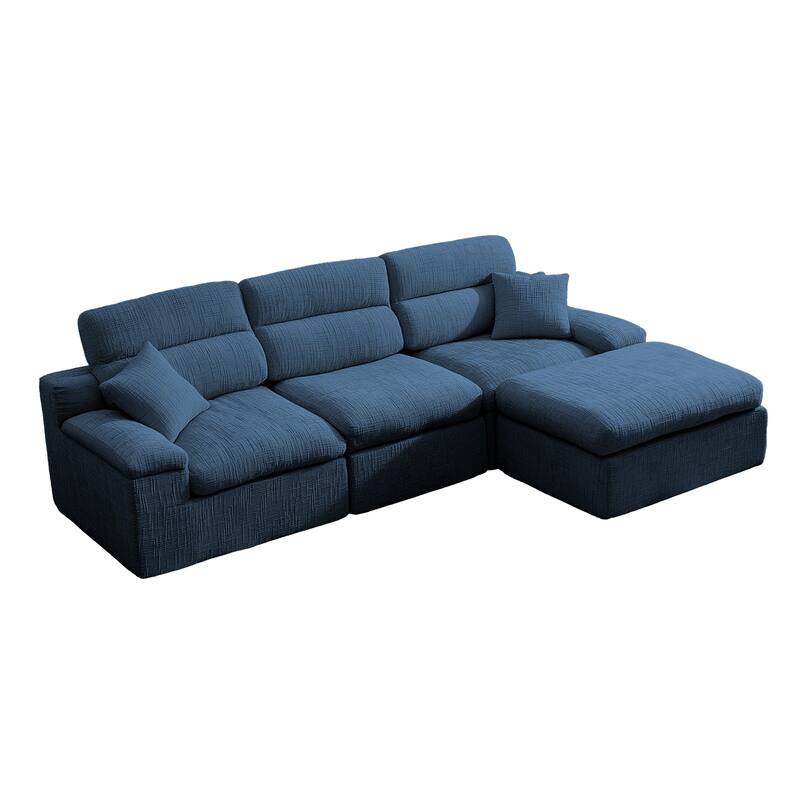 111" L-Shaped Slub Chenille Sofa with High Backrest, No Assembly Required