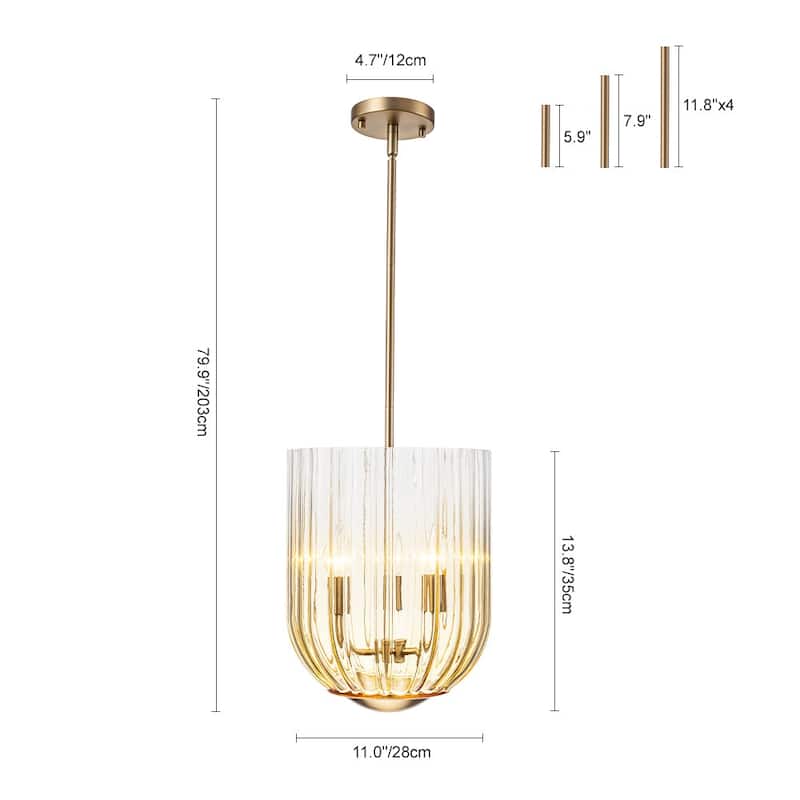 Modern Candle Style Round Reeded Taper Glass Shade Pendant 11in