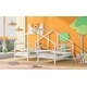 preview thumbnail 4 of 20, Double Twin Size Triangular House Kids Beds Frame with Built-in Table for Shared Space, Solid Pine Construction, White