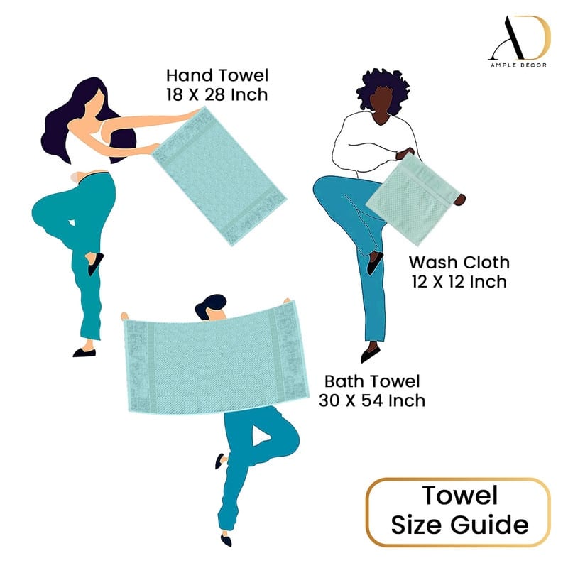 Towel Set of 18 Cotton Popcorn Textured by Ample Decor - 4 Bath/10 Washcloths/4 Hand