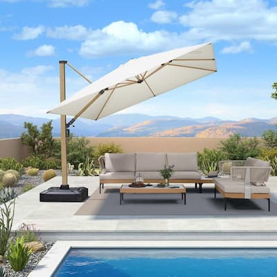 PURPLE LEAF 10ft Wood Grain Premium Patio Cantilever Umbrella