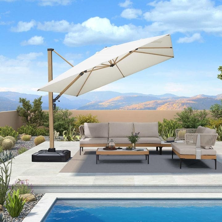 PURPLE LEAF Wood Grain Premium Patio Cantilever Umbrella