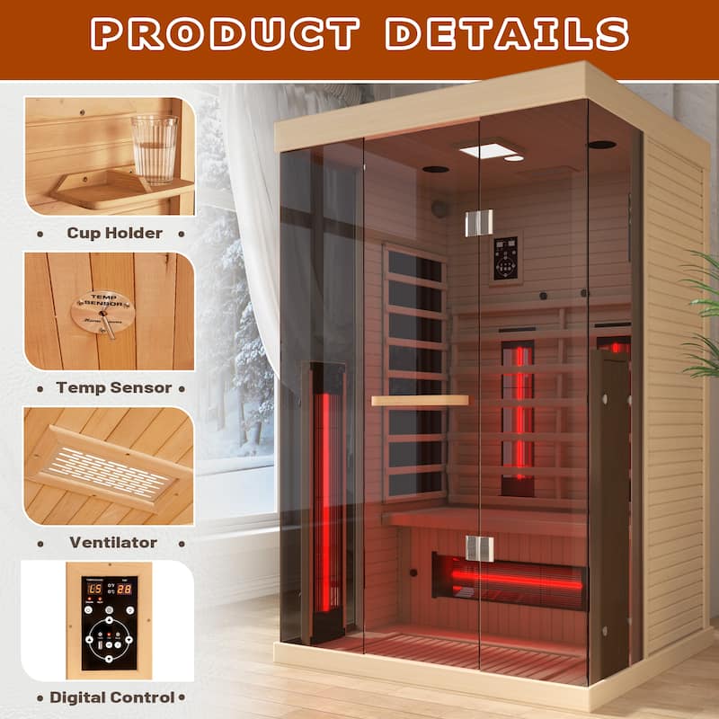 EROMMY up to 3 Person Infrared Sauna with 15-Minute Warm-Up Heater Tube and Carbon Plate