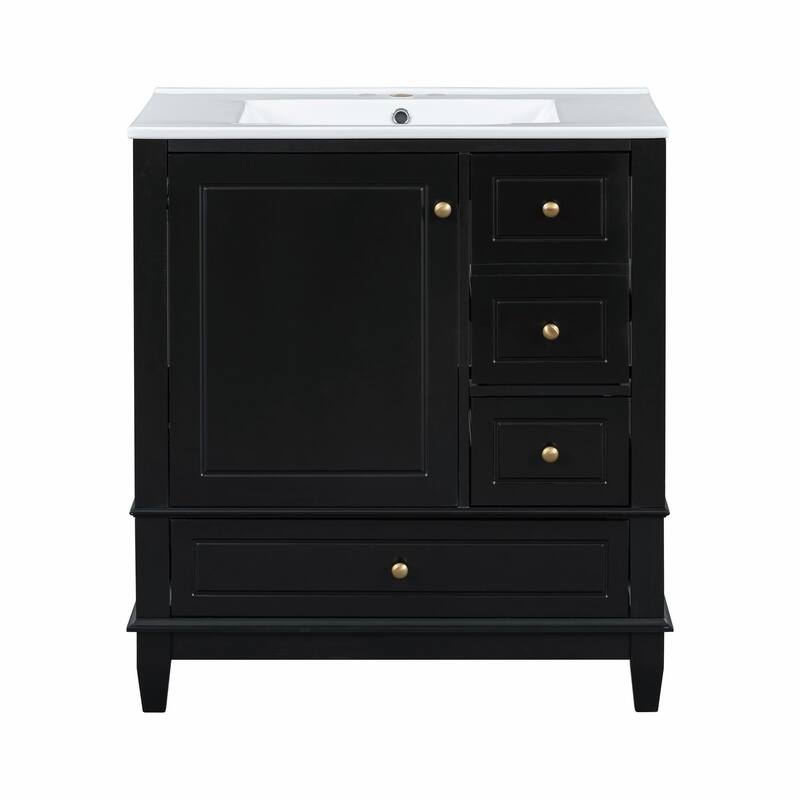 30" Bathroom Vanity with Sink, Soft-Close Door, One Door with Shelf & Three Drawers