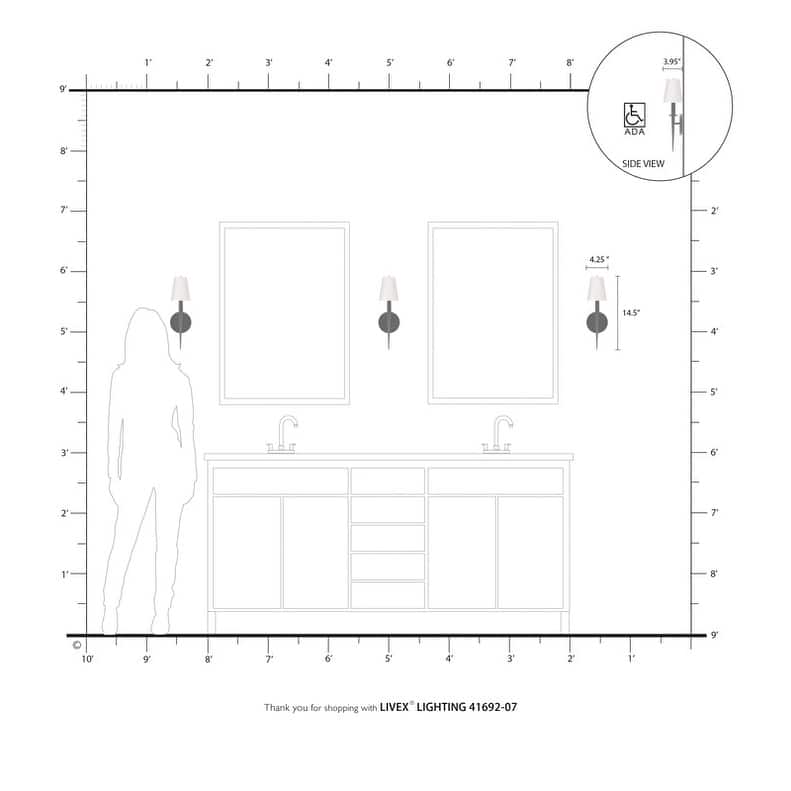 Livex Lighting 1-Light Bronze Wall Sconce, 41692-07 - 4.25" W X 14.5" H X 3.95" EXT