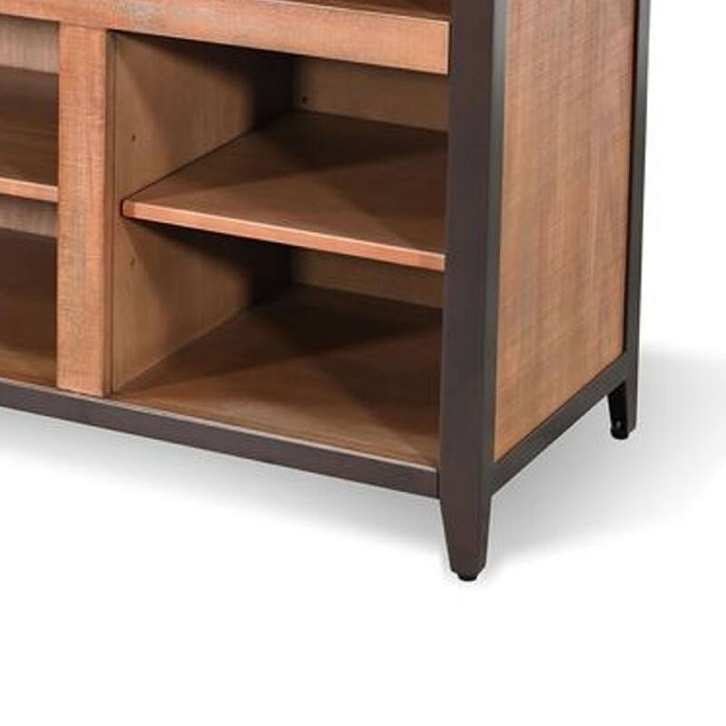 Indir TV Stand Media Cabinet, Open Shelves, Metal, Brown Wood, 66 Inch