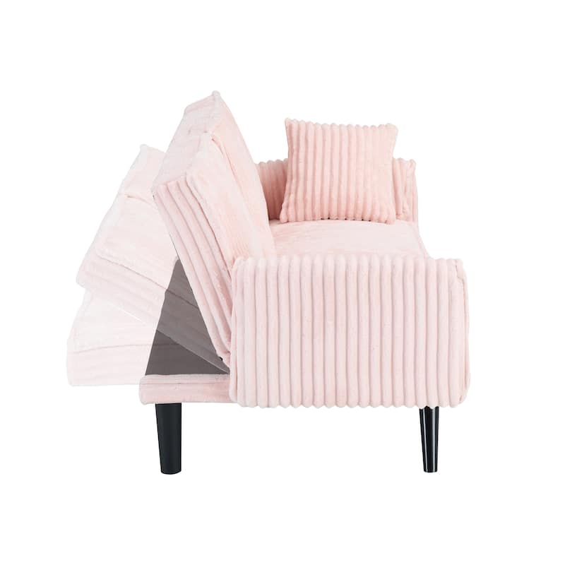 Pink Corduroy Sofa with Retractable Cup Holder, 72x39x31 inches, Suitable for Living Room and Bedroom