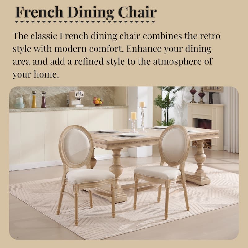 Fabric Dining Chairs Set of 2, Upholstered Kitchen Side Chairs, Accent Chair with Round Backrest & Solid Wood Legs - Beige