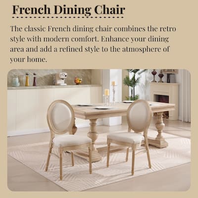 Fabric Dining Chairs Set of 2, Upholstered Kitchen Side Chairs, Accent Chair with Round Backrest & Solid Wood Legs