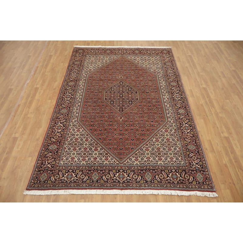 Hand Knotted Oriental 100% Wool Carpet Traditional Geometric Red Bidjar Area Rug - 9' 10'' X 6' 6''