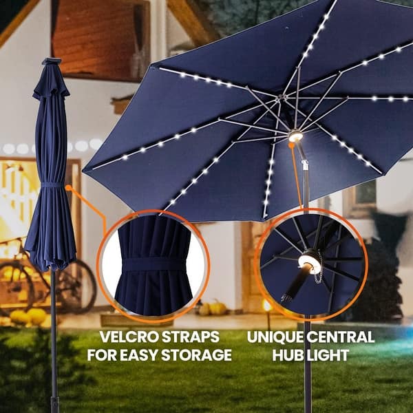 11 ft Solar Powered Outdoor Market Patio Table Umbrella with LED Lights and  Tilt - Bed Bath & Beyond - 40045776