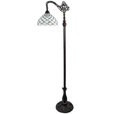 Brown Metal Traditional Floor Lamp with White Glass Bowl Shade - 12” x 12” x 62” (D x W x H)