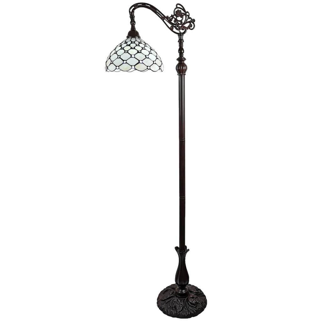 Brown Metal Traditional Floor Lamp with White Glass Bowl Shade - 12” x 12” x 62” (D x W x H)