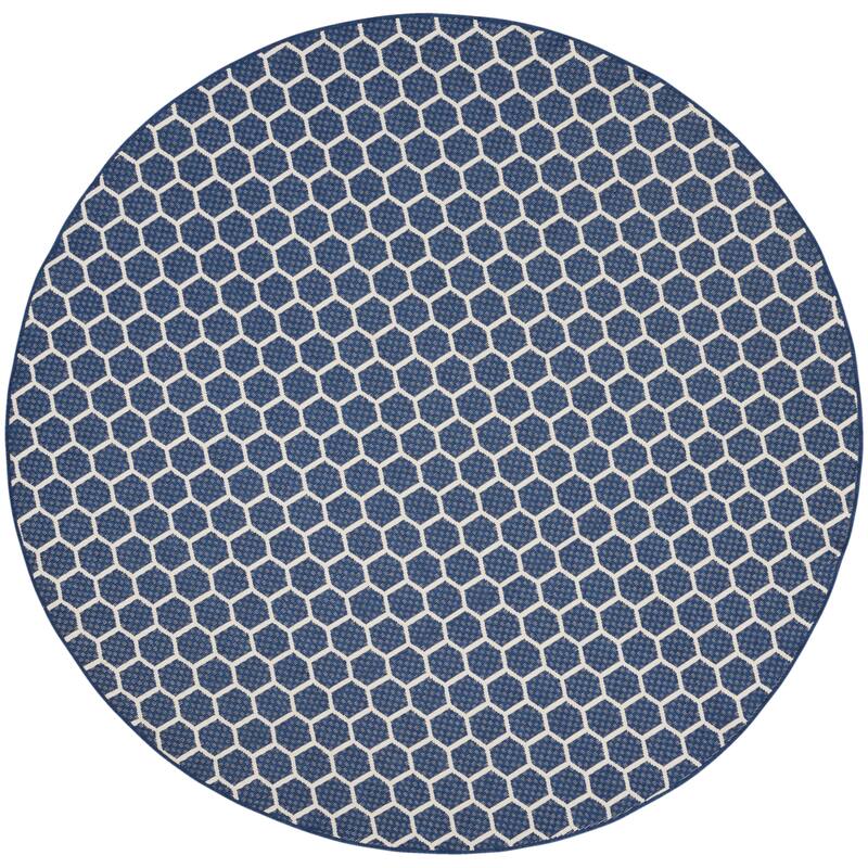 Nourison Reversible Indoor Outdoor Indoor/Outdoor Geometric Area Rug - 8' Round - Navy