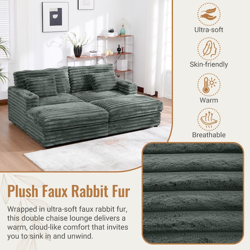 83.5" Oversized Double Chaise Sofa Bed - Plush Cloud Couch w/ USB Ports, Cup Holders & 2 Pillows, Upholstered Sleeper