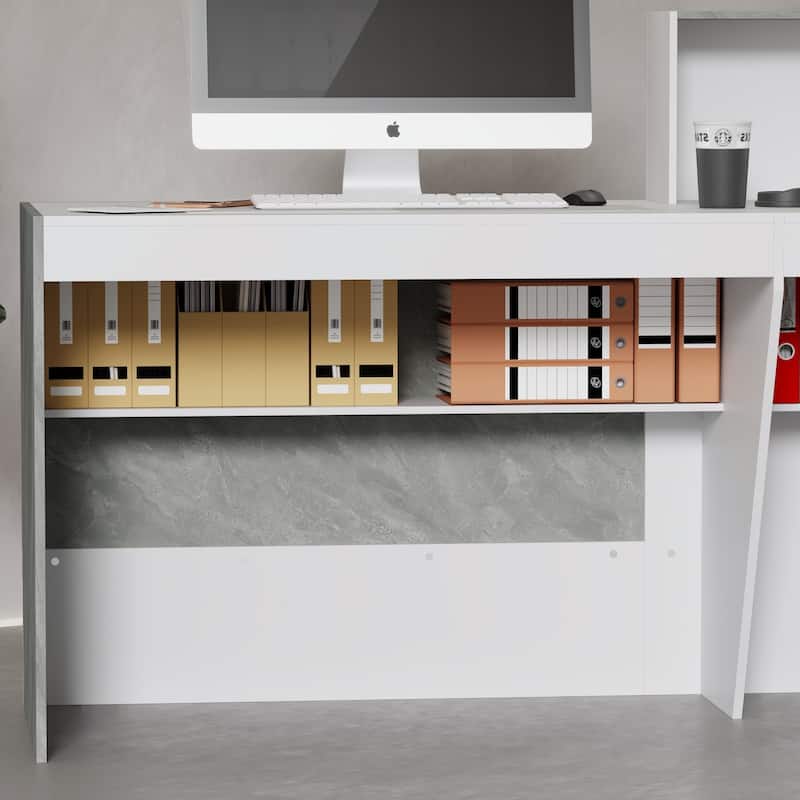 Reception Desk in White with Computer Surface and 4 Shelves