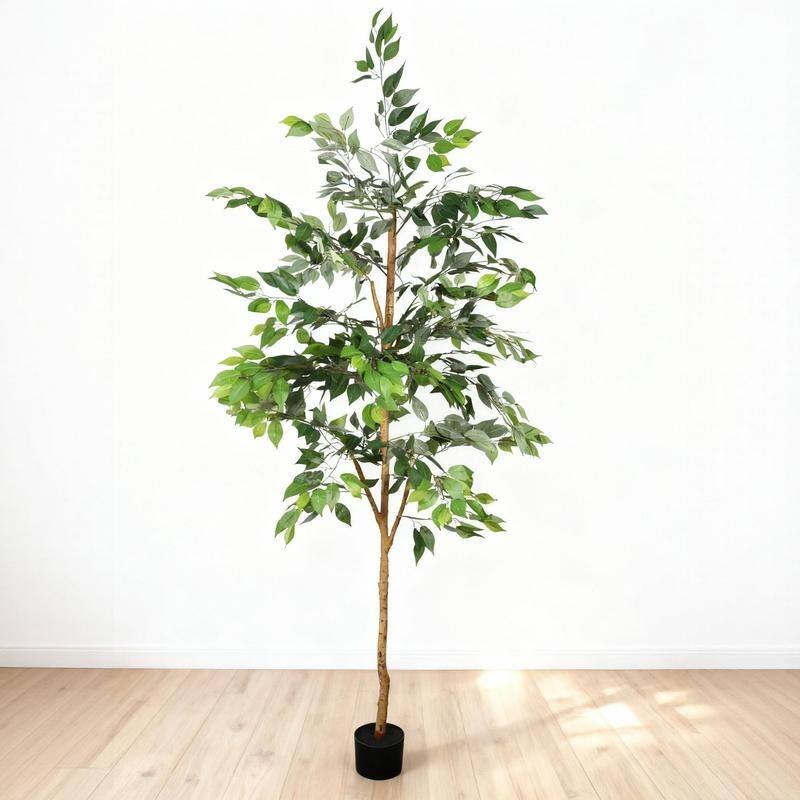 6FT Artificial Ficus Tree with Natural Trunk in Black Plastic Pot for Indoor Home Office Decor, 1pc/set