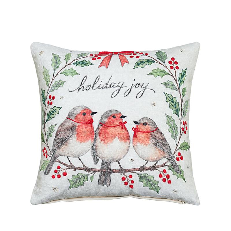 Vibhsa Alpine Holiday Joyful Birds Holiday Pillow, 20" x 20"