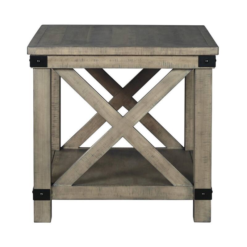 24 in. Gray Rectangle Wood End Table, Sturdy Build End Side Table for Living Rooms
